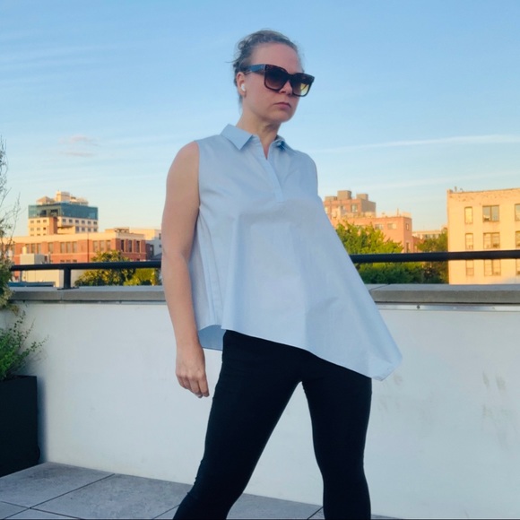 🚢 NWT BECKEN High-Low Sleeveless Blue Blouse - Picture 8 of 16